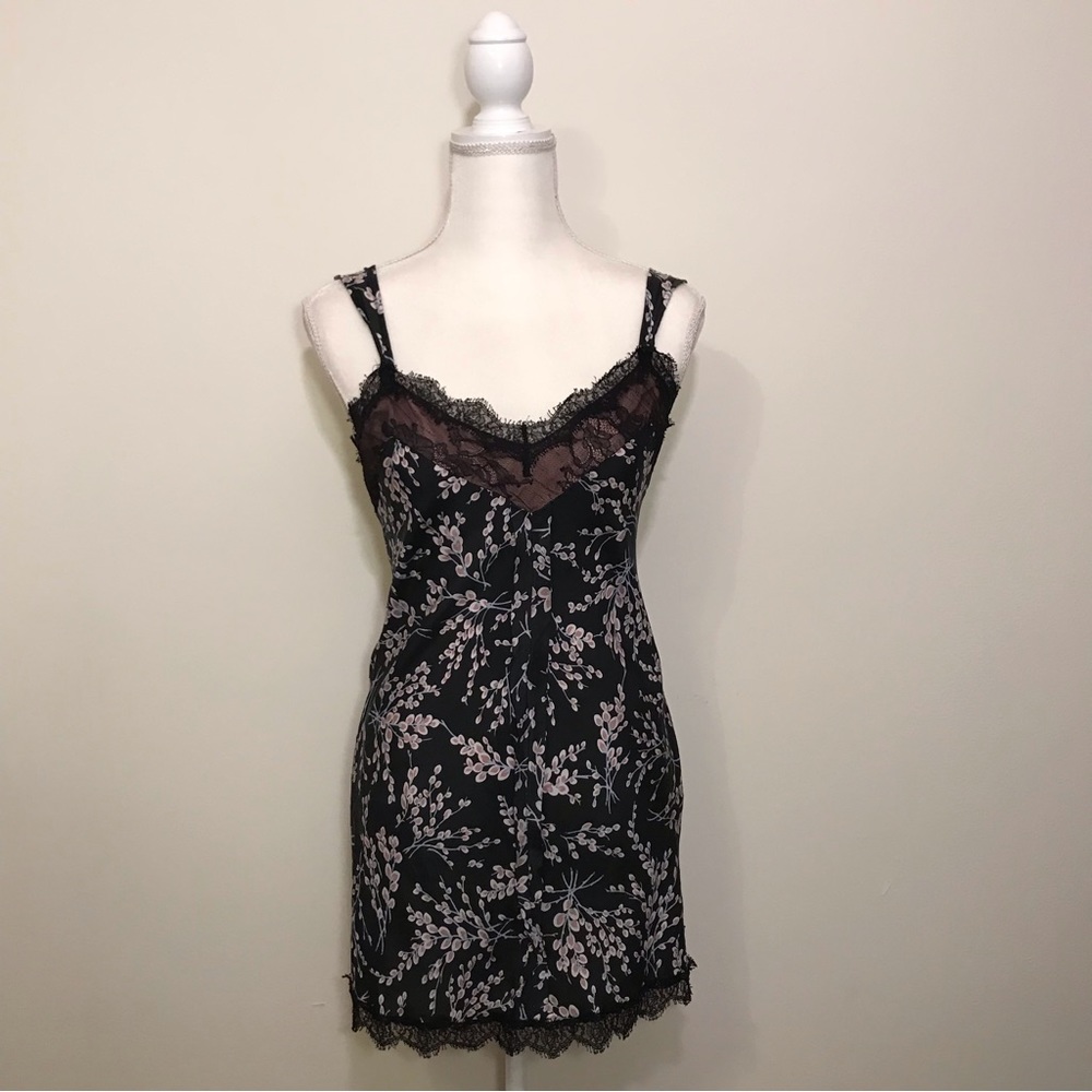 100% Silk Floral Nightie Slip Dress Pajamas Size Medium